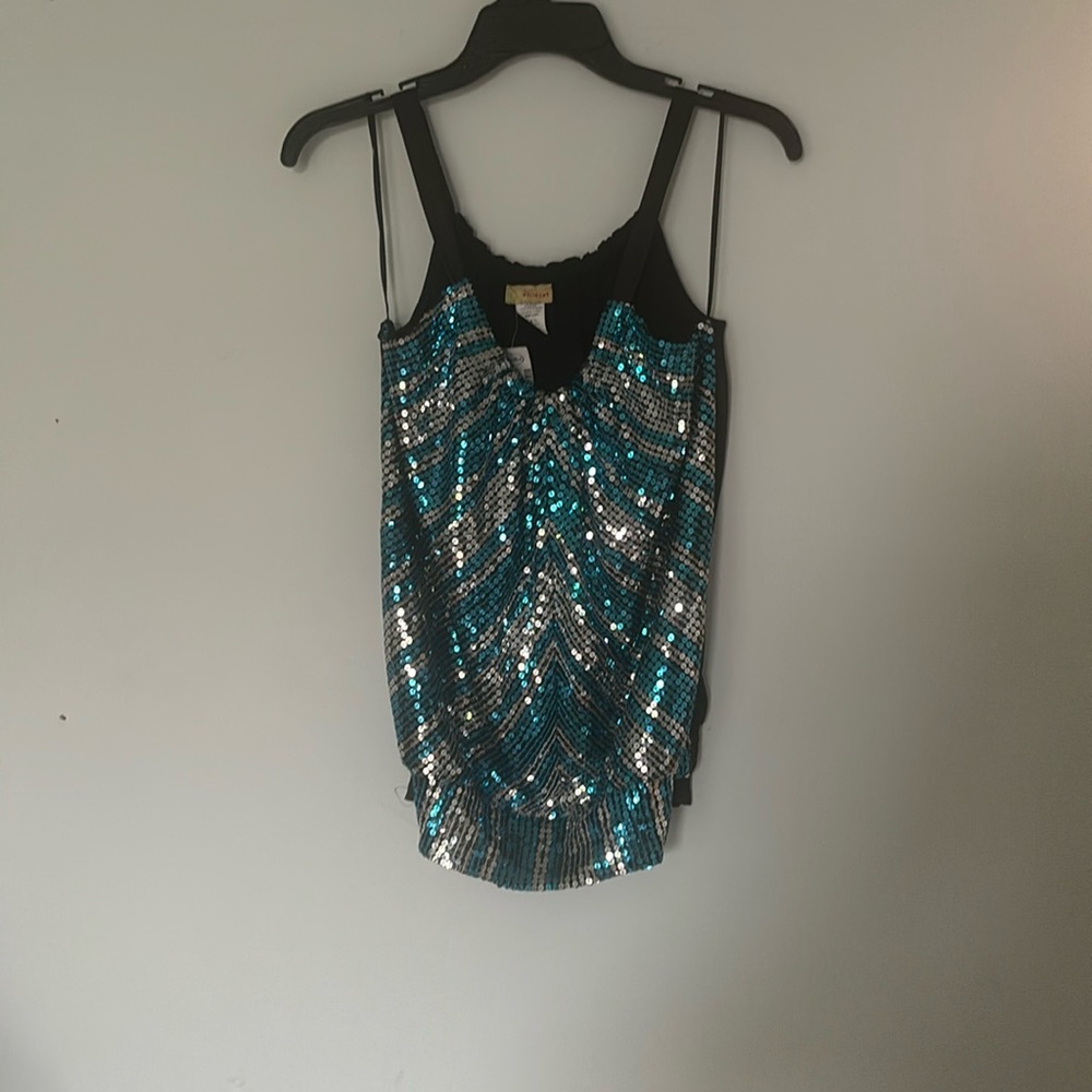Brand New Mandees Blue Silver Sparkle Tank Top - Size Small